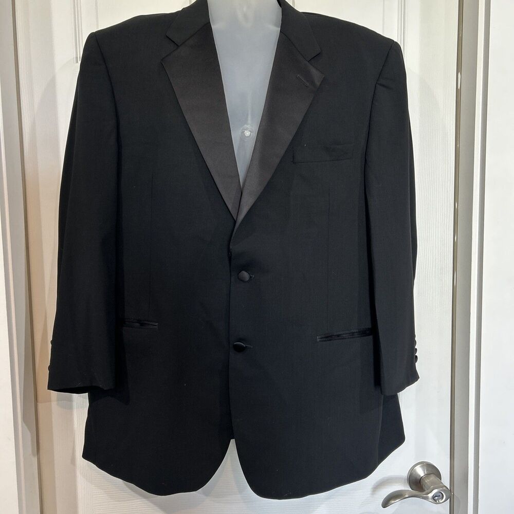 Nordstrom Tuxedo Jacket Satin Notch Lapels Buttons Super 110 Wool 46L Altered